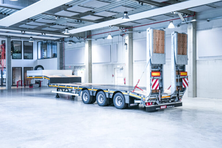A semi-trailer from MAX Trailer with double ramps